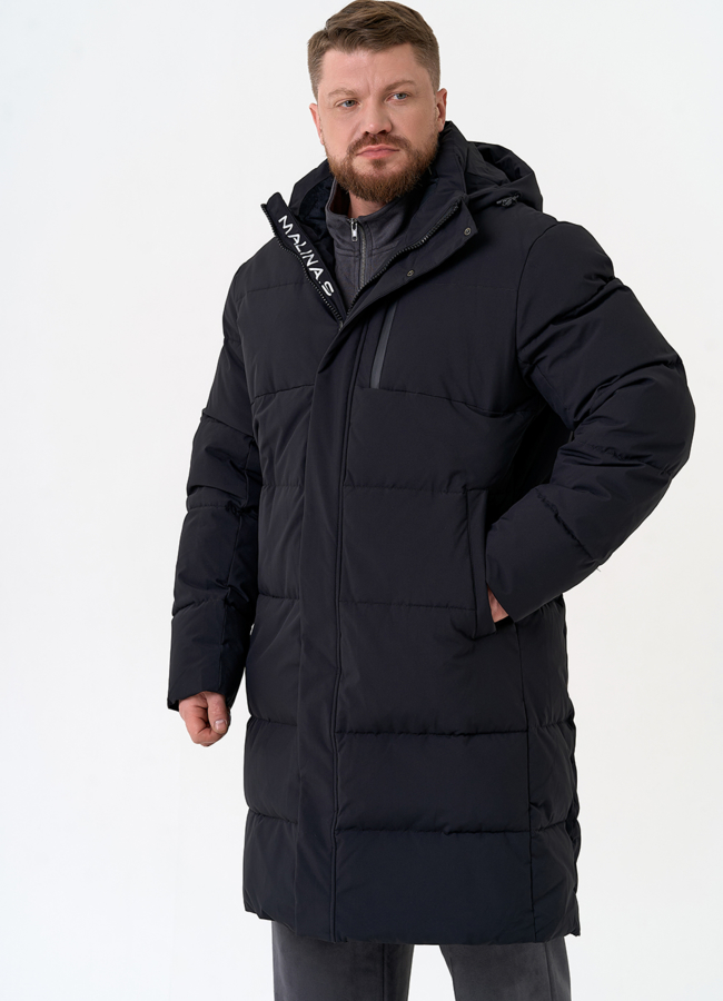 Удлиненный мужской пуховик с капюшоном модель № 31462 универмаг малина