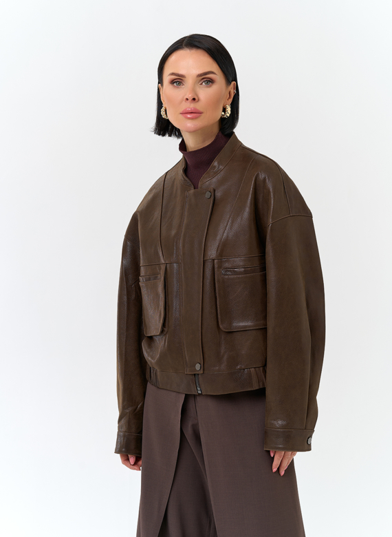 Женская куртка бомбер из натуральной кожи