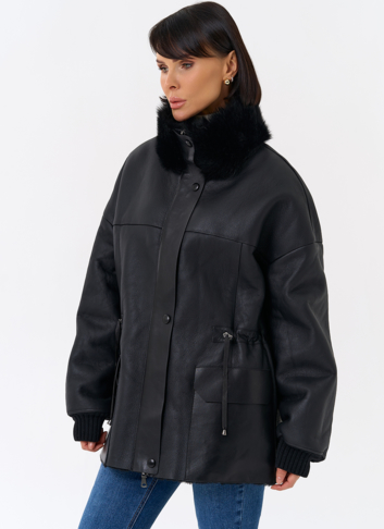 Женская натуральная дубленка с воротником стойкой