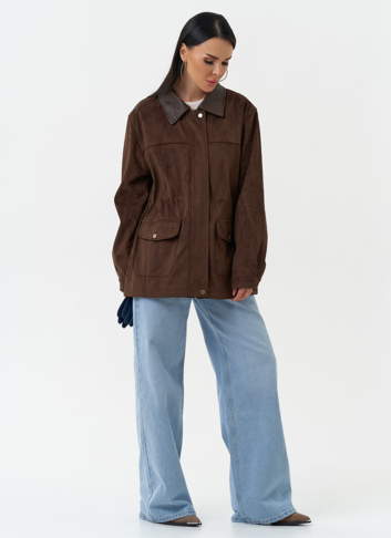 Женская парка из эко замши коричневого цвета