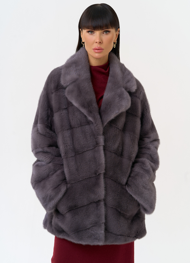 Шуба из меха норки с английским воротником модель № 31649 меха малина