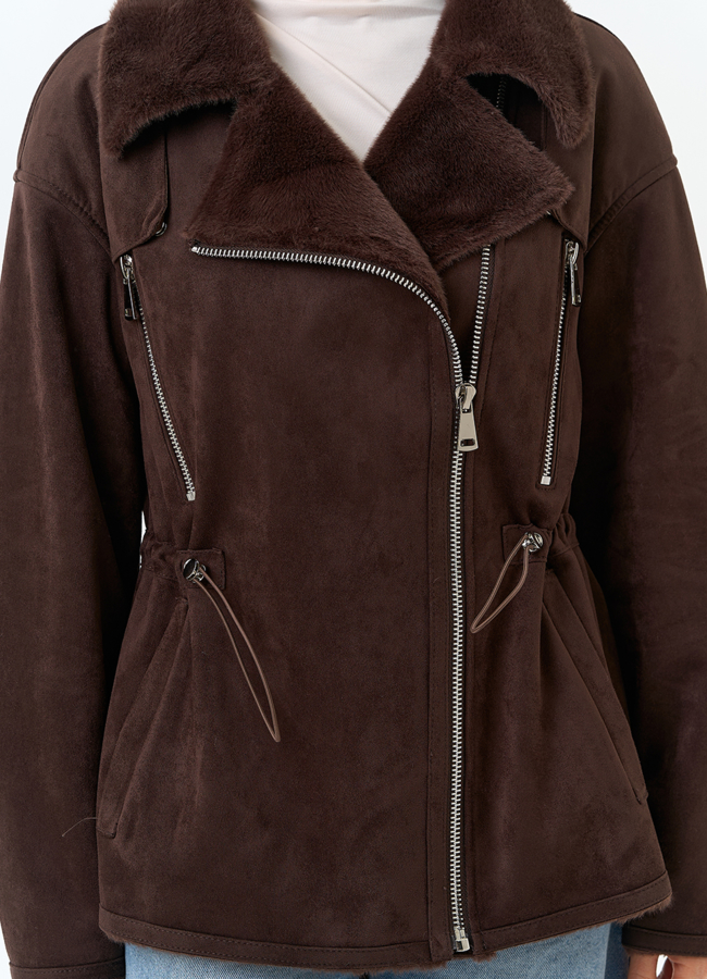 Женская дубленка из эко замши модель № 32792 универмаг малина