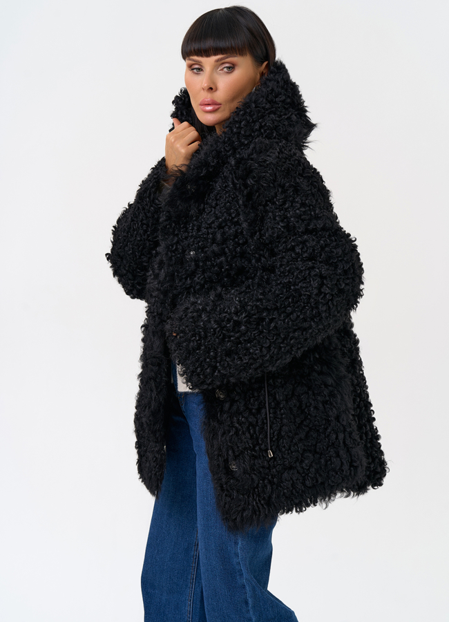 Женская двухсторонняя дубленка с капюшоном модель № 31481 универмаг малина