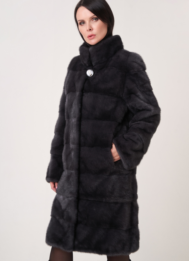 Норковая шуба трансформер, поперечная со стойкой модель № 25924 в кредит