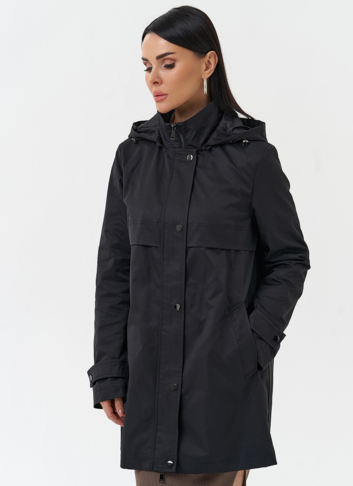 Плащ женский черного цвета с капюшоном