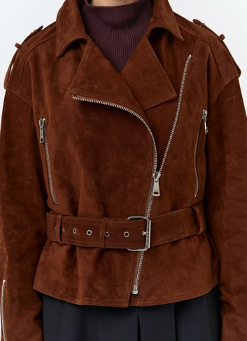 Куртка из натуральной замши с поясом фото