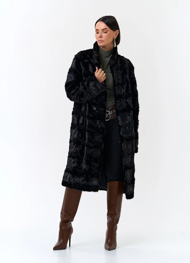 Шуба из меха норки с воротником стойка модель № 33819 в рассрочку фото
