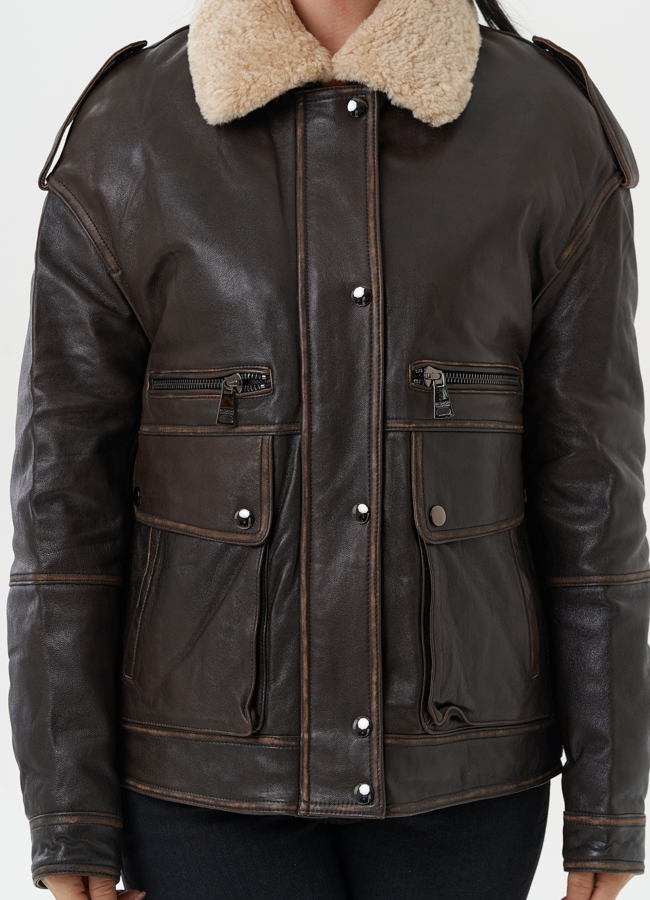 Кожаная куртка-пилот  модель № 28112 в рассрочку