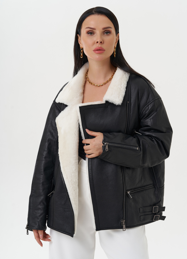 Натуральная дубленка оверсайз модель № 28429 универмаг малина