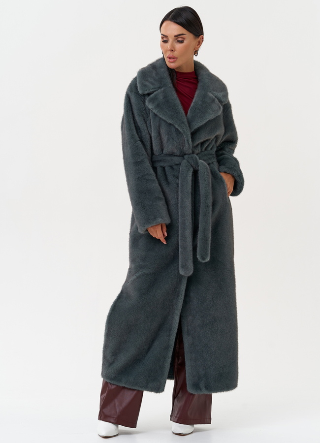 Женское пальто из эко меха в цвете ментол модель № 31234 универмаг малина