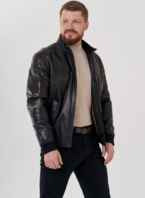 Куртка мужская черного цвета из натуральной кожи