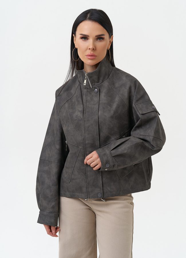 Куртка бомбер из эко кожи с воротником стойкой модель № 30337 в рассрочку