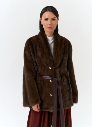 Шуба из меха норки с поясом