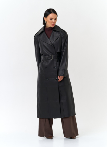 Женский плащ из натуральной кожи с поясом