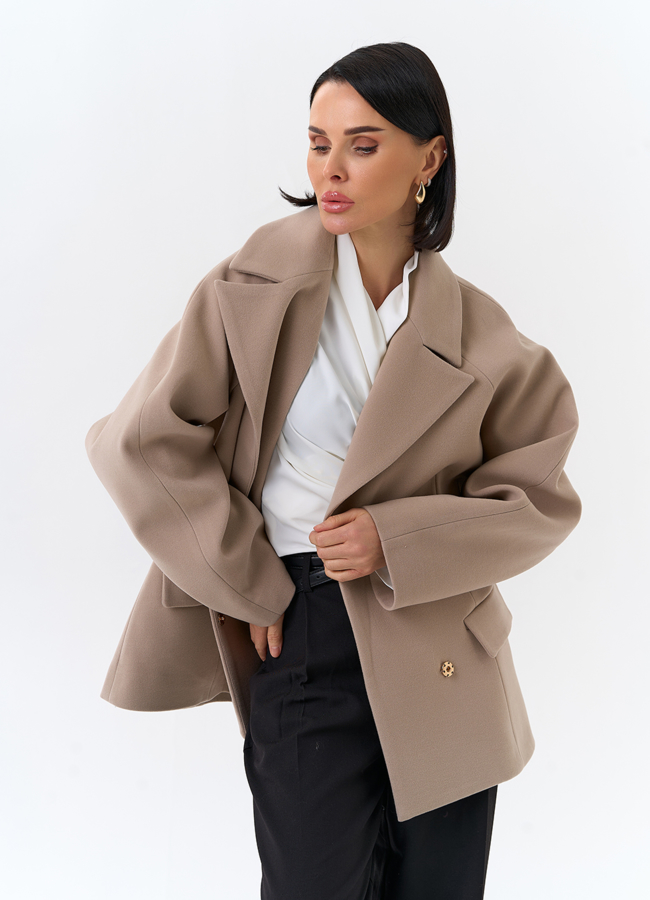 Женское укороченное пальто с двойным поясом модель № 32503 универмаг малина