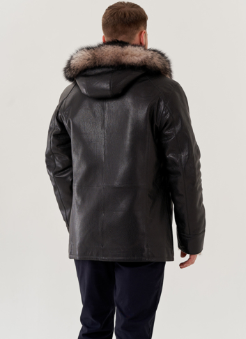 Мужская дубленка с капюшоном 