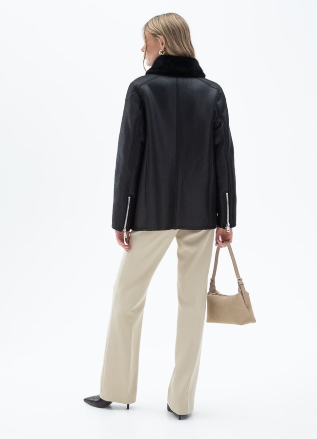 Женская дубленка из эко кожи с отделкой из эко меха модель № 32025 в рассрочку