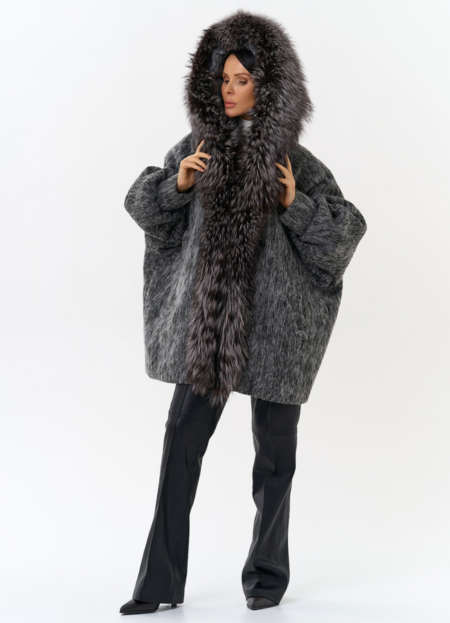 Женский удлиненный пуховик с отделкой из меха чернобурки модель № 31878 универмаг малина