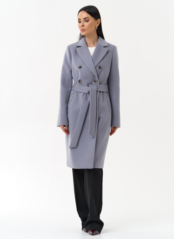Женское двубортное пальто с поясом