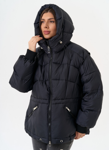 Женский черный пуховик с капюшоном