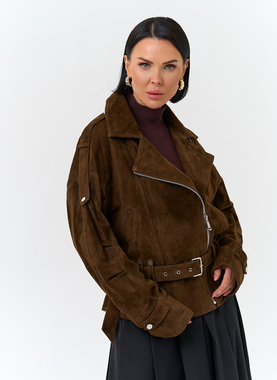Женская куртка из натуральной замши с поясом