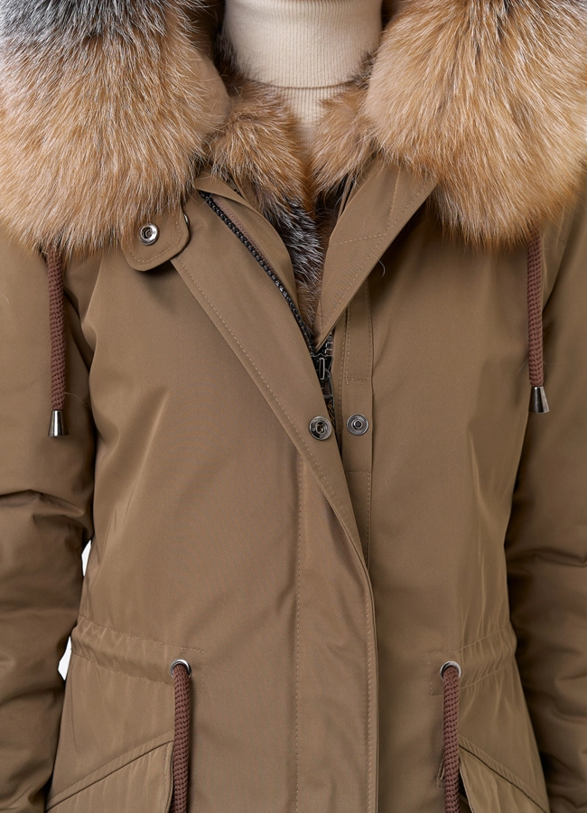 Женская парка с капюшоном из меха лисы модель № 31993 универмаг малина