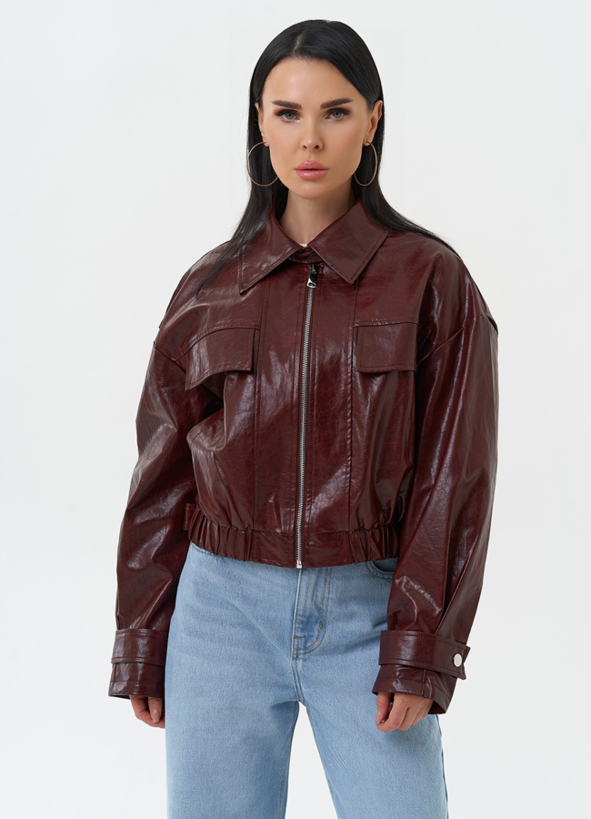 Куртка бомбер из эко кожи бордового цвета модель № 30315 в рассрочку