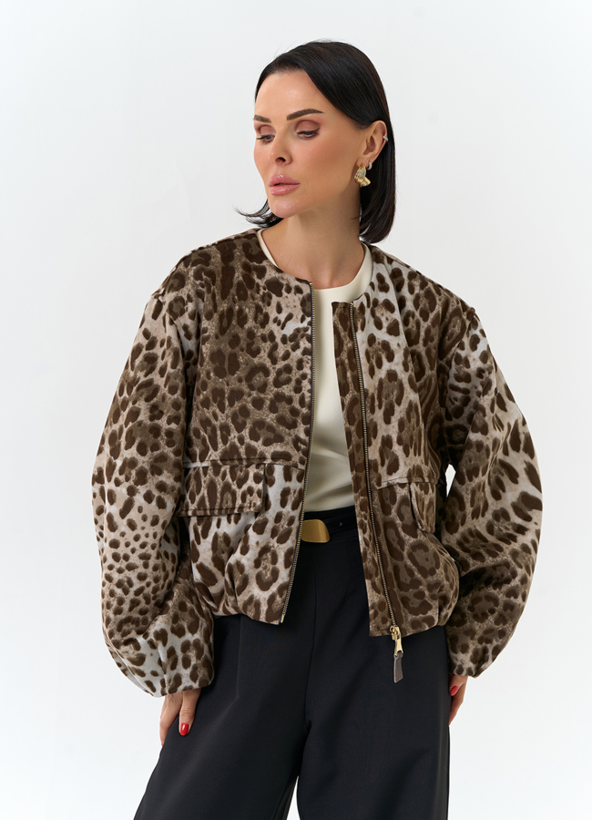 Женское укороченное пальто с анималистическим принтом модель № 32554 универмаг малина