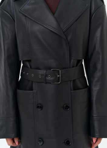 Женский плащ из натуральной кожи с поясом