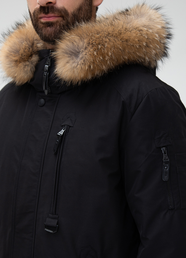 Мужской пуховик с капюшоном из меха енота модель № 28001 универмаг малина