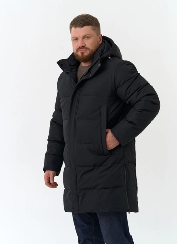 Мужской удлиненный пуховик с капюшоном фото
