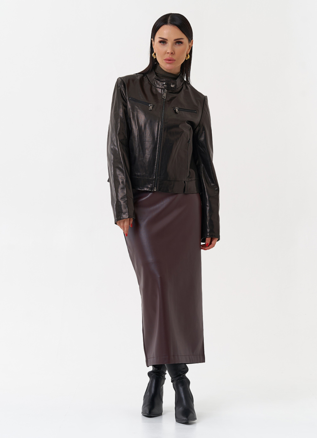 фото Женская кожаная куртка мото модель № 29906