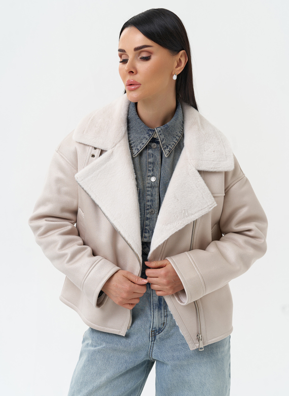 Короткая дубленка из эко замши