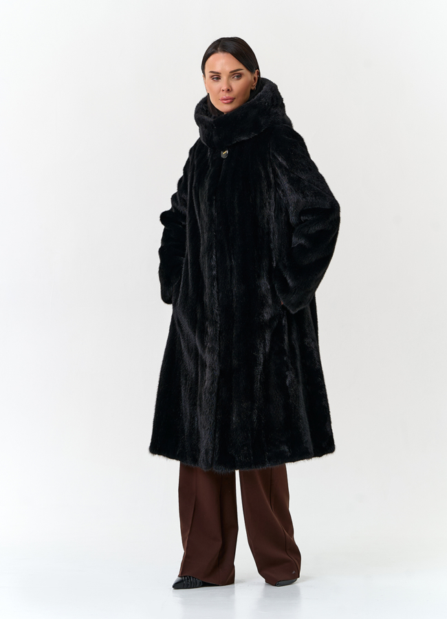 Шуба из меха норки с капюшоном модель № 32681 в рассрочку