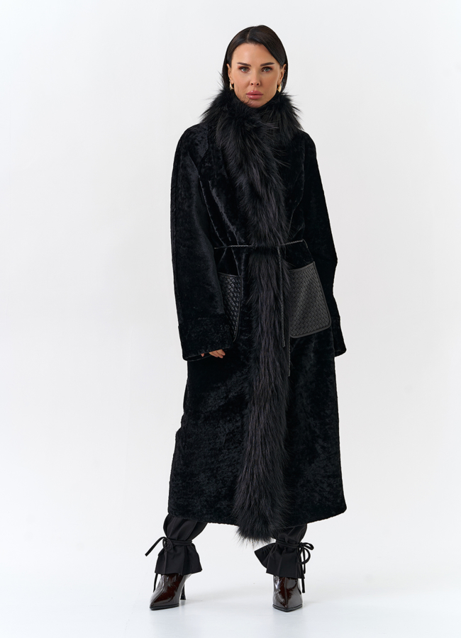 Женская дубленка с отделкой из меха лисы модель № 32197 меха малина