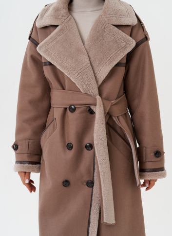 Женская дубленка из эко кожи с английским воротником