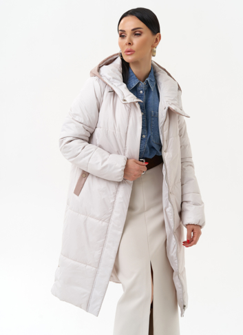 Женское утепленное полупальто с капюшоном