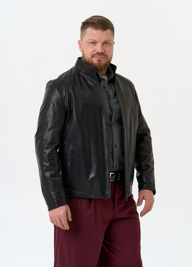 Мужская куртка из натуральной кожи черного цвета модель № 24366 универмаг малина