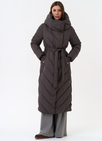 Женский длинный пуховик с капюшоном