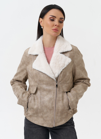 Женская куртка из эко кожи с отделкой из эко меха