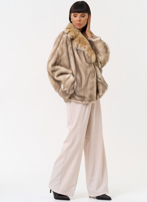 Куртка из меха норки с английским воротником из меха рыси