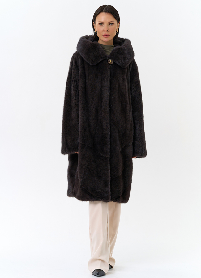 Шуба из норки с капюшоном модель № 31176 в кредит