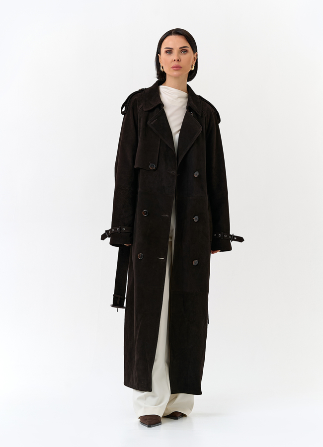 Женский длинный плащ из натуральной замши модель № 32900 универмаг малина