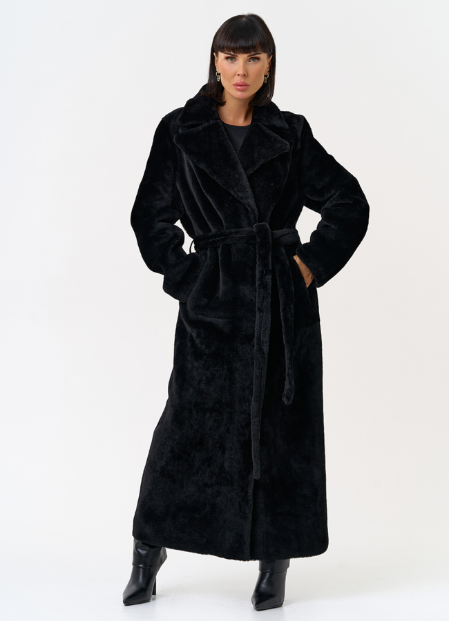 Женская натуральная дубленка с двойным поясом модель № 31612 универмаг малина