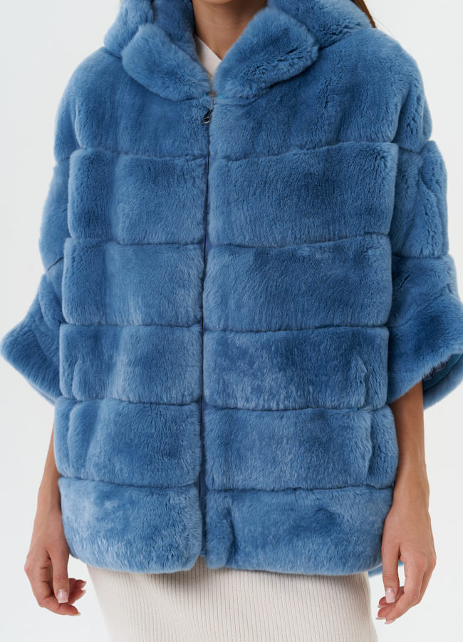 Короткая шуба из меха кролика с капюшоном модель № 25317 универмаг малина