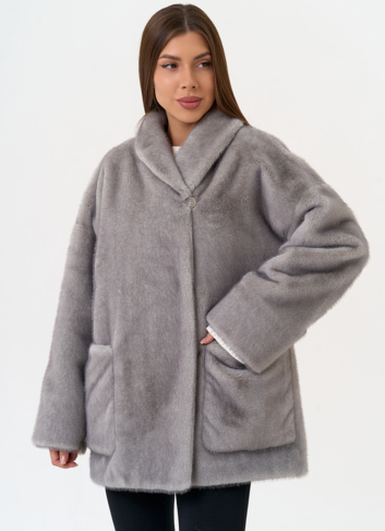 Женская шуба из эко меха с воротником шаль