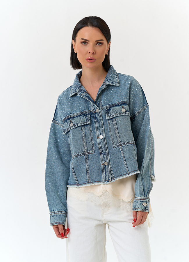 Женская джинсовая куртка со стразами модель № 33127 универмаг малина