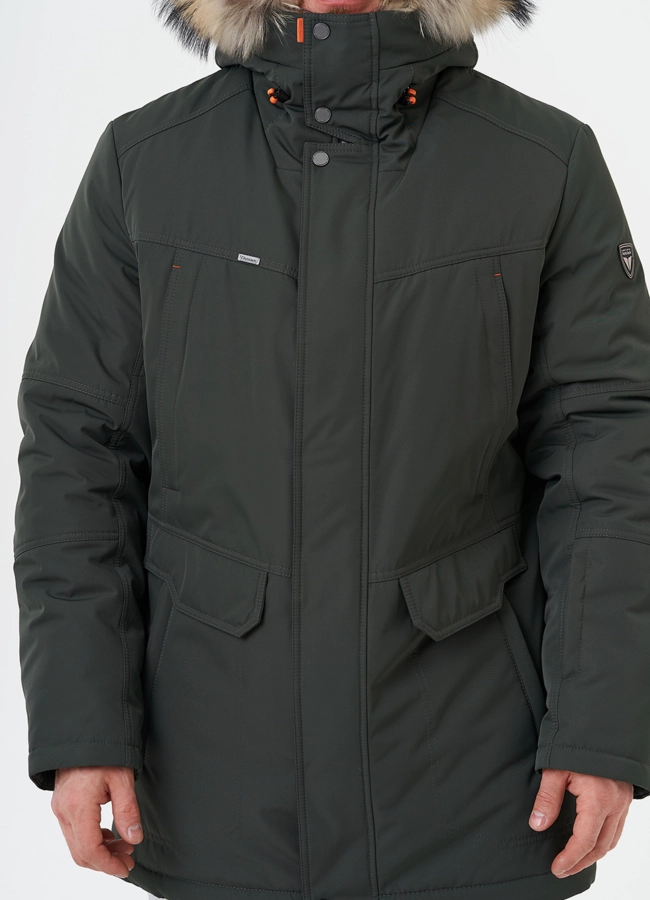 Пуховик с отделкой из меха енота модель № 28275 универмаг малина