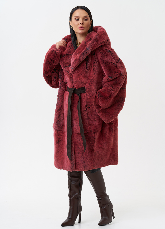 Шуба из меха кролика с капюшоном модель № 28897 универмаг малина