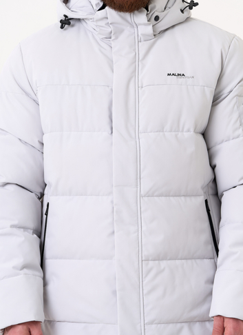 Мужской светлый пуховик с капюшоном